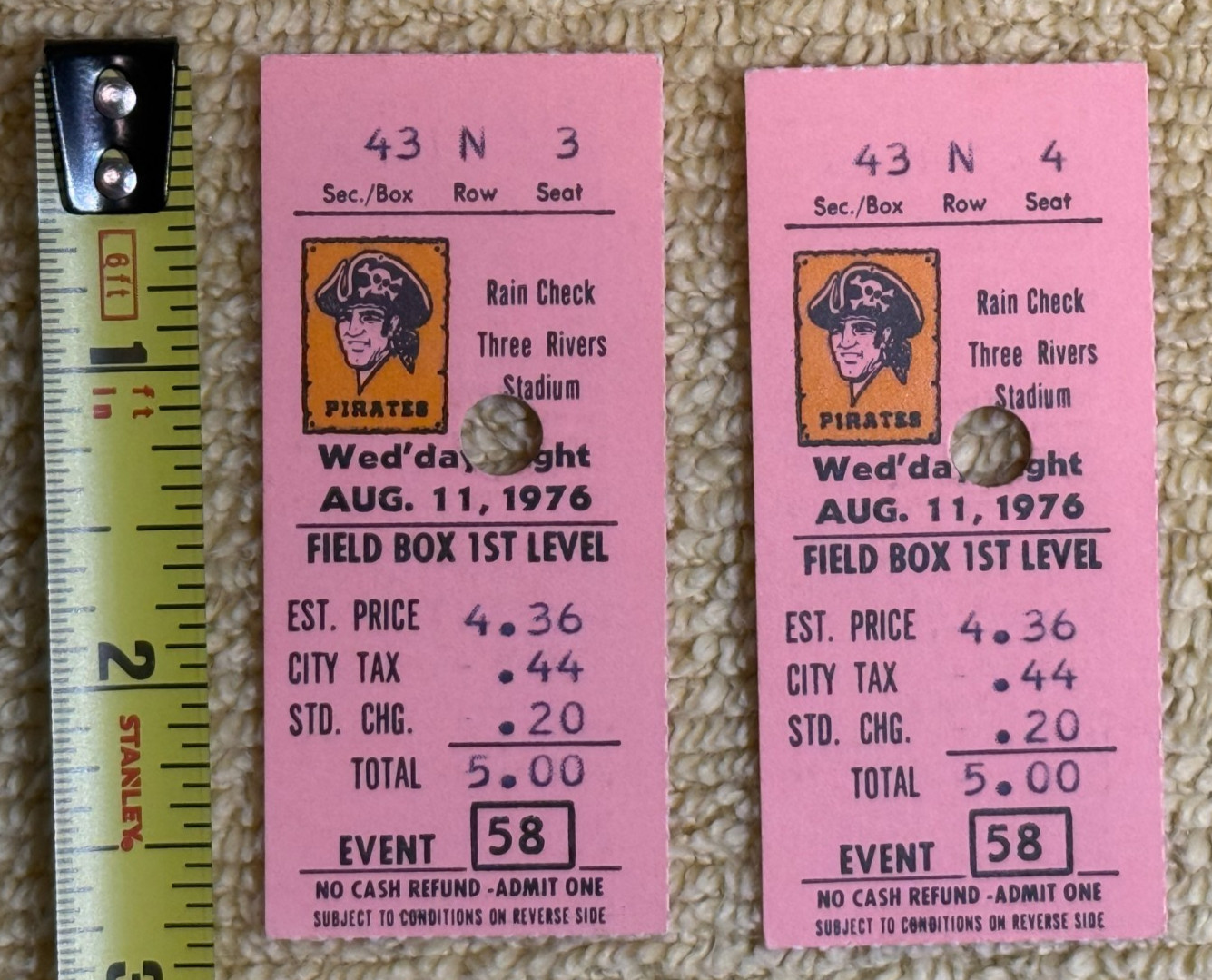 2 Vintage 1976 Pittsburgh Pirates Ticket Stubs 08/11 vs LA Dodgers 2 Vintage 1976 Pittsburgh Pirates Ticket Stubs 08/11 vs LA Dodgers