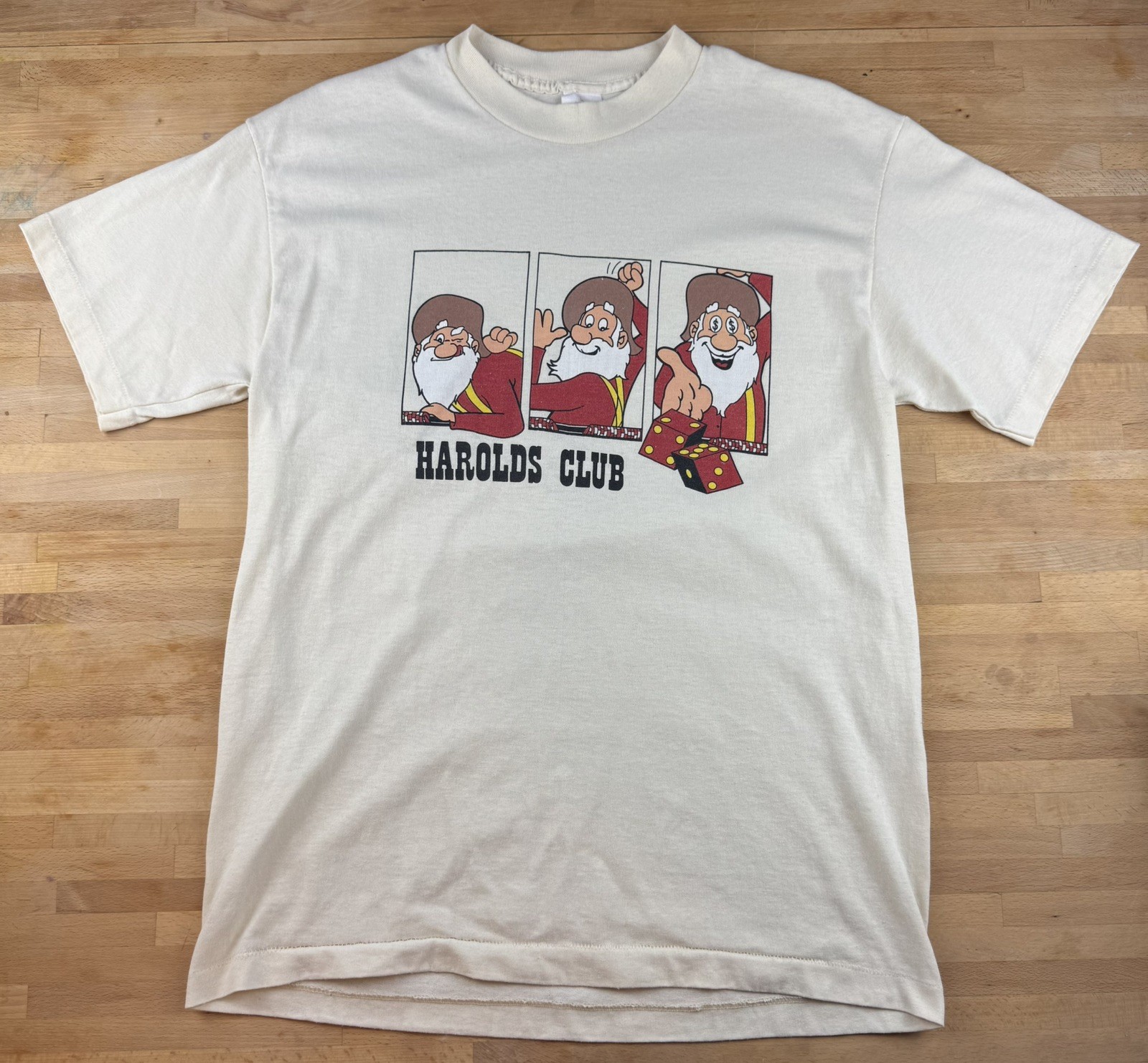 Vintage Harolds Club Reno Casino T-Shirt Cream Single Stitch Graphic Tee L