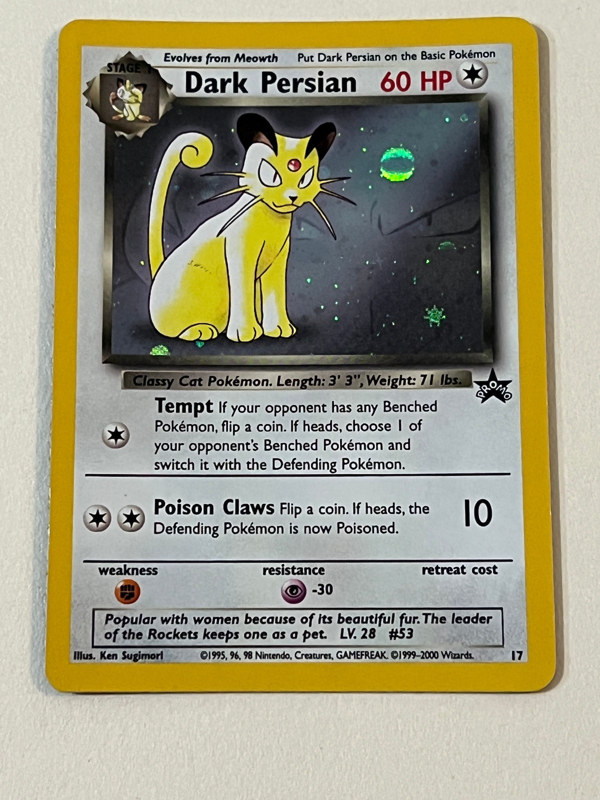 Pokemon Dark Persian 17 Black Star Promo Holo 2000 Pokemon Dark Persian 17 Black Star Promo Holo 2000