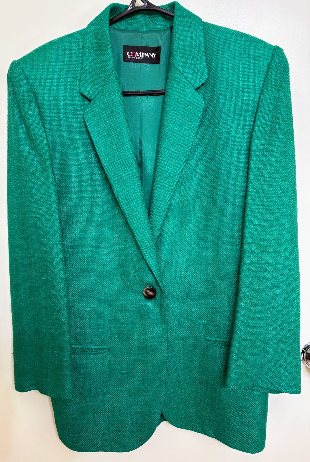 Vintage Emerald Green 100% Silk Single Button Blazer Sz8, Company by Ellen Tracy