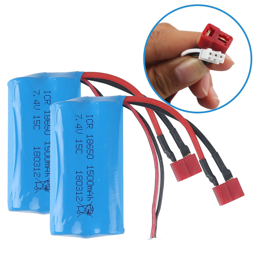 2pcs 1500mah 7.4v 2S Li-ion Battery Deans Style T Plug  For Wltoys 4WD RC Cars
