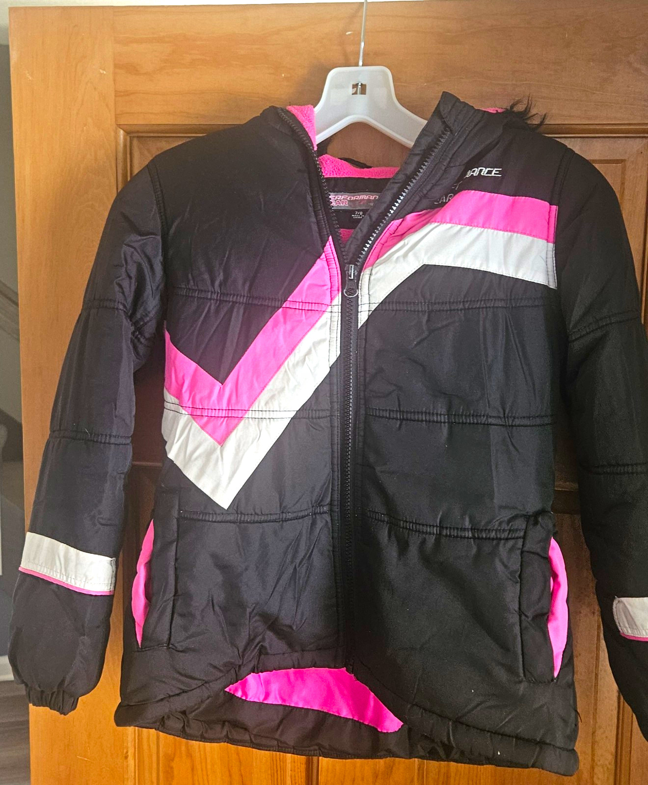 Performance Gear Girls Colorblock Puffer Coat Hooded Full Zip Pockets 7-8Y