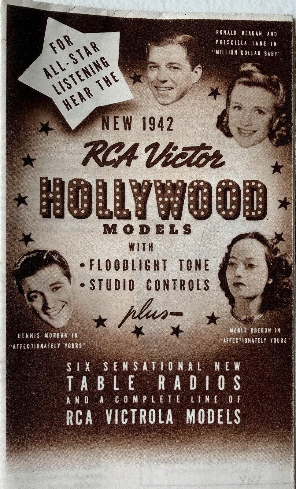 Original 1942 RCA VICTOR Table Radios + Victrolas AD booklet Ronald Reagan Cover