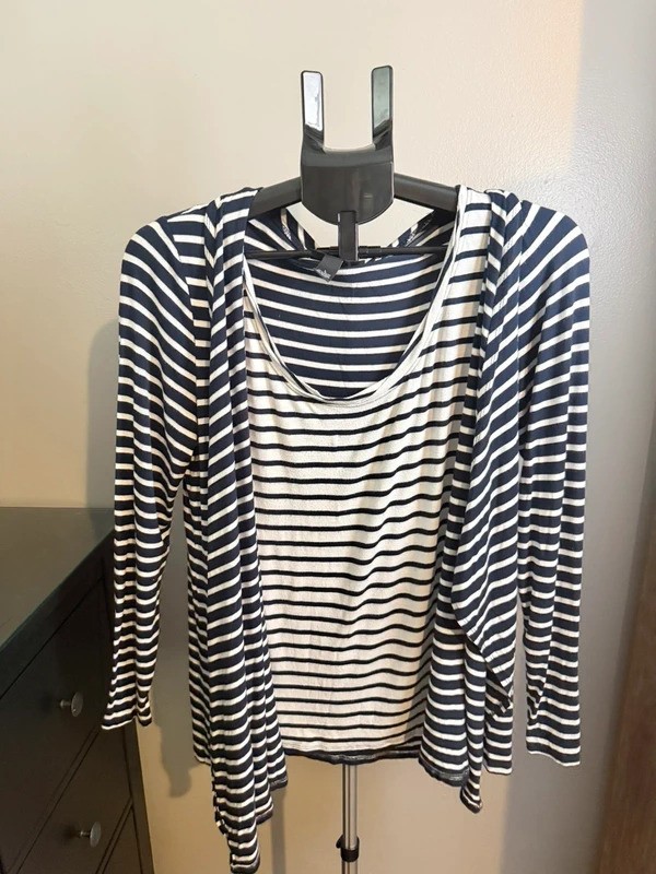 INC International Concepts Large Navy Stripe Layered Look Top