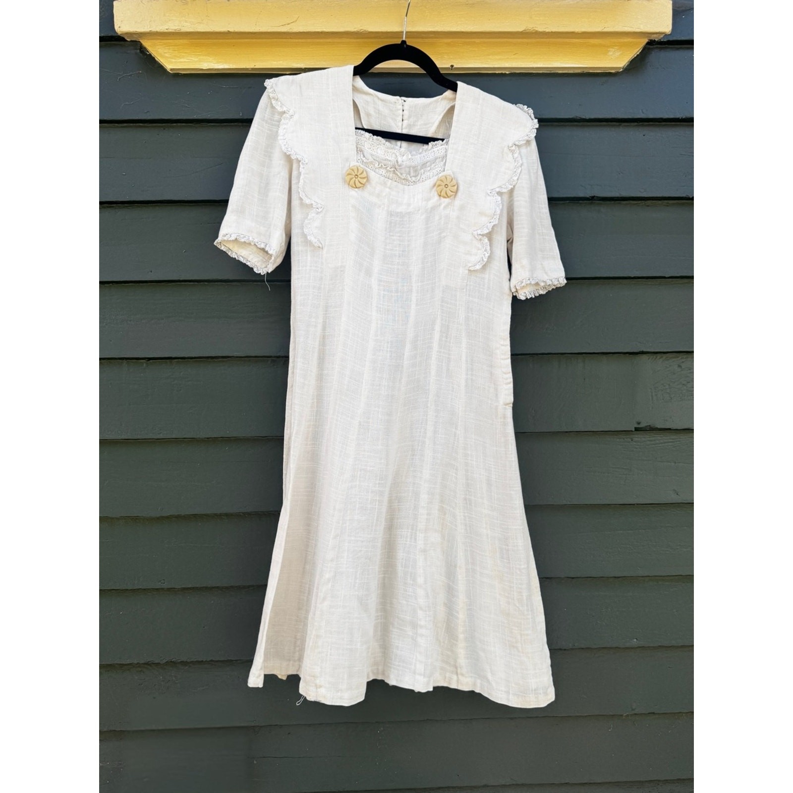 20s-30s Vintage Cotton Muslin Dress Sz M