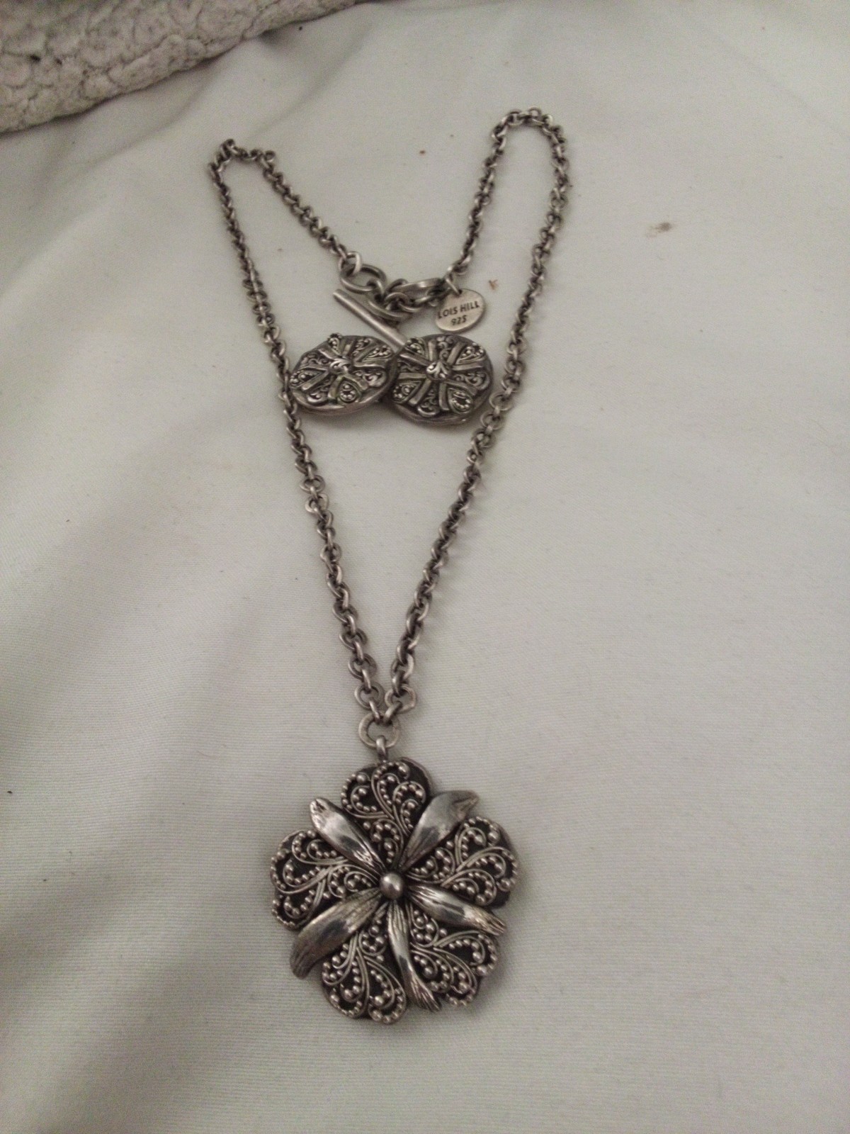 Vintage Lois Hill Sterling Silver Filigree Scroll Pendant Necklace & Earrings 