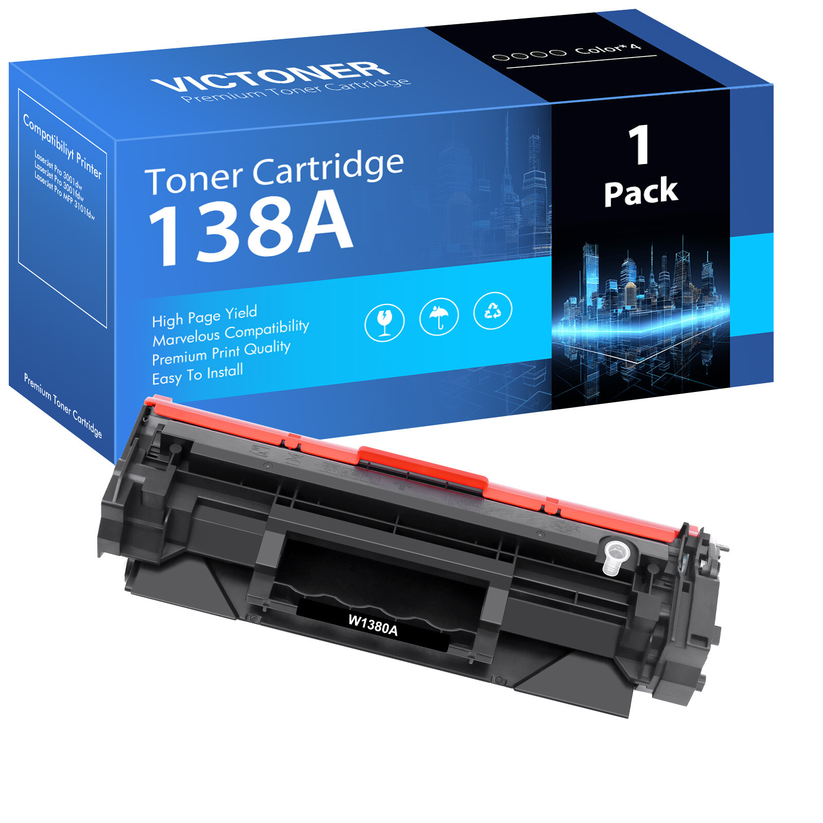 [WITH CHIP]1-4PK 138A W1380A Toner Cartridge for HP Laser Jet Pro MFP 3101fdw