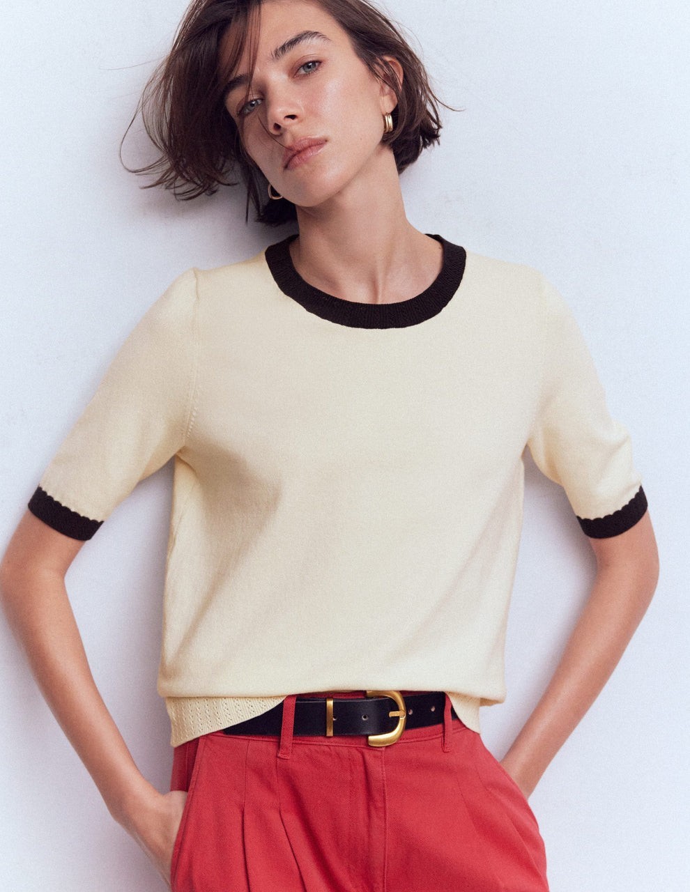 Boden Women\'s Emilia Short Sleeve Cotton Knit Sweater Tee Cream Size Medium BNWT Boden Women\'s Emilia Short Sleeve Cotton Knit Sweater Tee Cream Size Medium BNWT