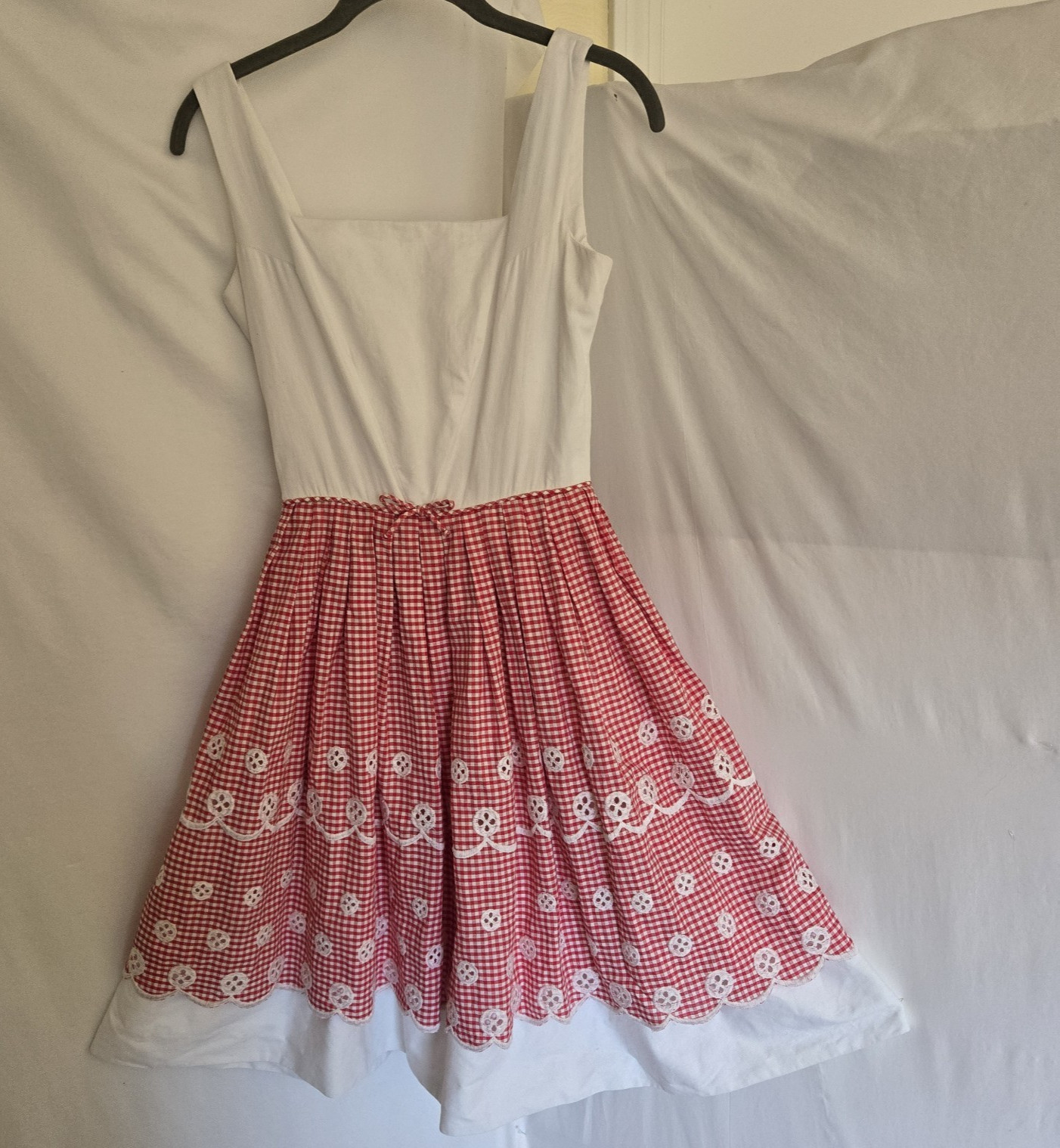 Vtg 60s Fit Flare Junior House Sz 32 Bust Cotton Knee Length Red Gingham