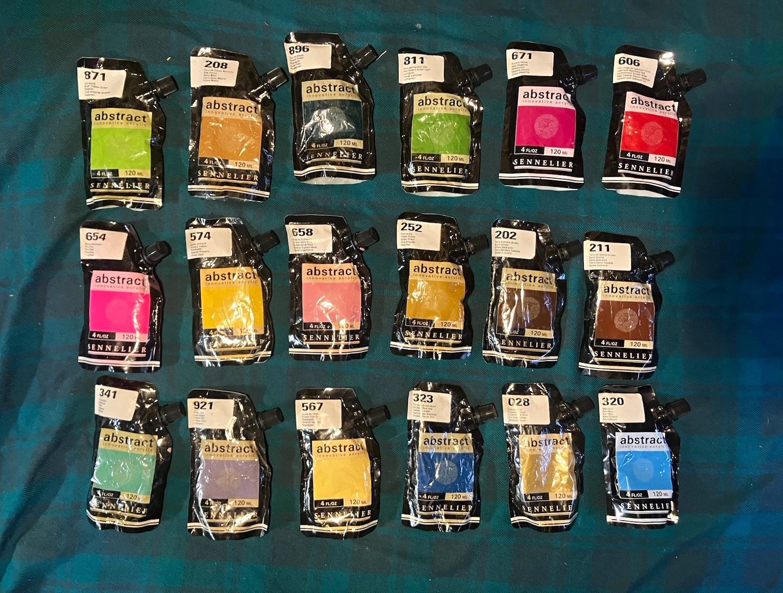 Sennelier Abstract Acrylic Paint Pouches 4oz Lot of 18 individual colors golden