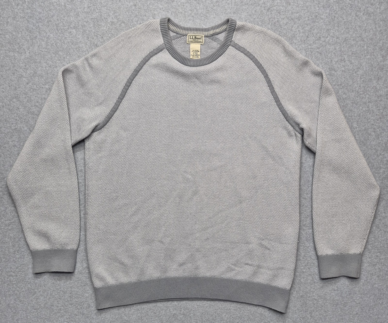 L.L. Bean Mens XLT Gray Waffle Knit Raglan Long Sleeve Crewneck Pullover Sweater