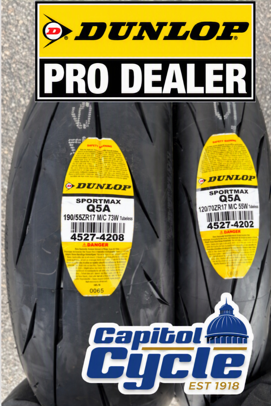 DUNLOP SPORTMAX Q5A TIRE SET 120/70ZR-17 190/55ZR-17 FRONT AND REAR - 2 TIRES