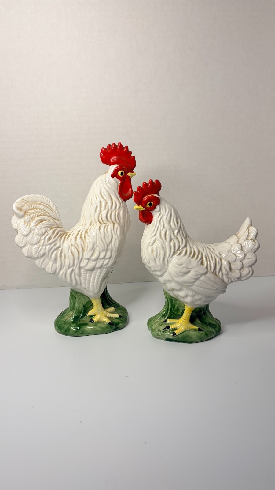 Vintage Fitz Floyd Lantana Rooster Hen Figurine Set White Chicken As Is Chip
