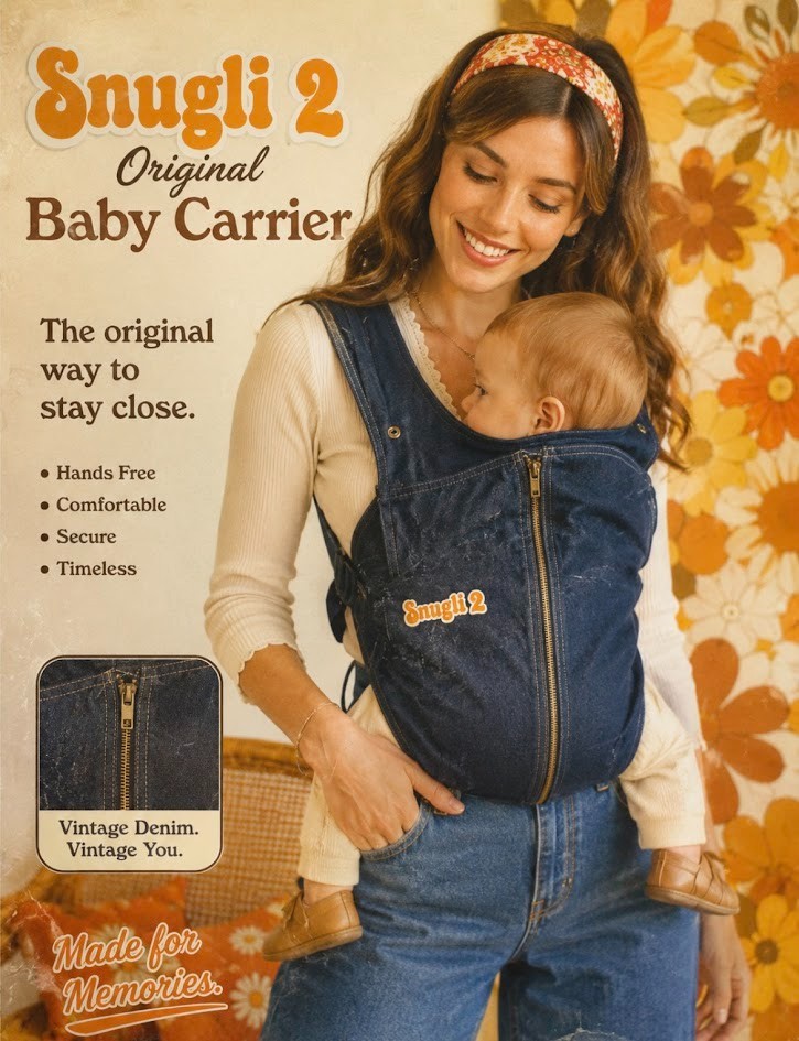VTG Snugli 2 Original Baby Carrier Navy Blue Denim