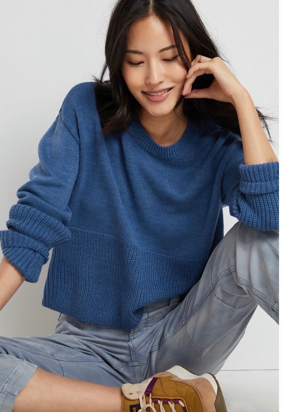 NWOT Anthropologie Pema Cropped Knit Pullover Sweater Blue Size XL NWOT Anthropologie Pema Cropped Knit Pullover Sweater Blue Size XL