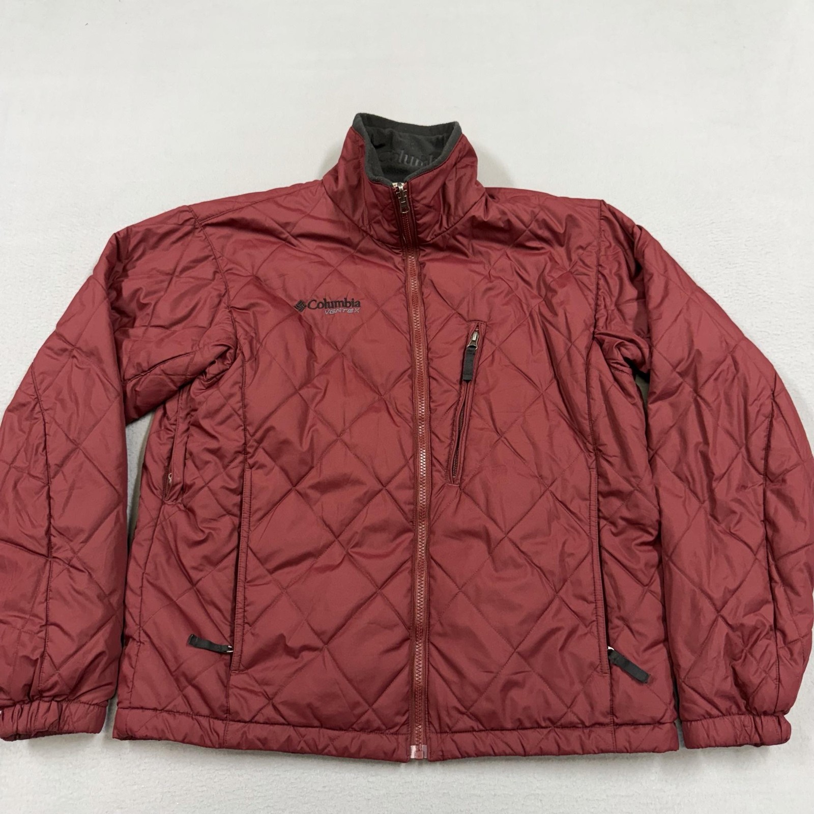 Columbia Vertex Jacket Mens Medium Red Quilted Interchange Fleece Lined Full Zip