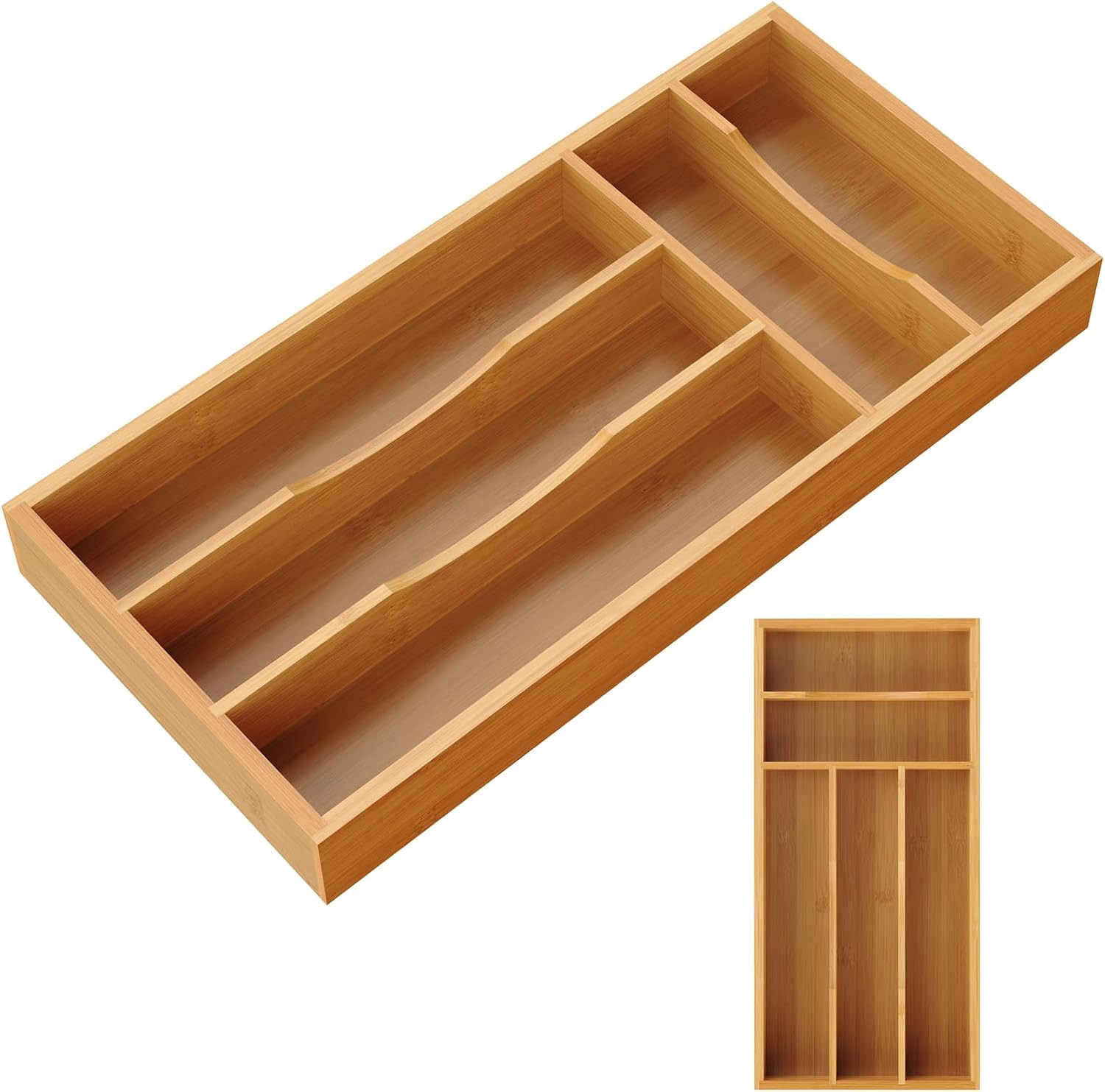 Bamboo Silverware Organizer Drawer Tray Utensil Holder Kitchen Flatware 5 Slot