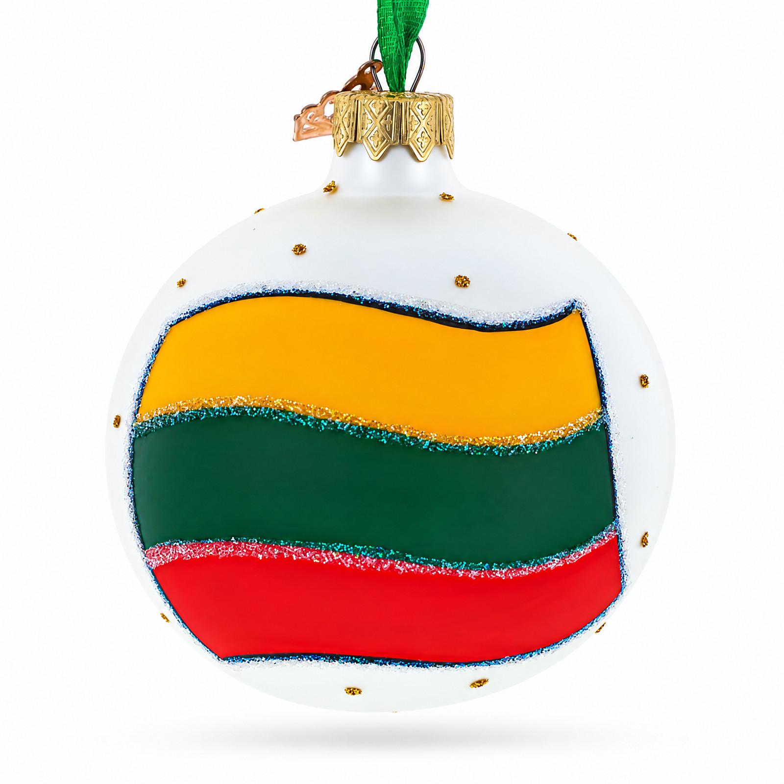 Flag of Lithuania Glass Ball Christmas Ornament 3.25 Inches