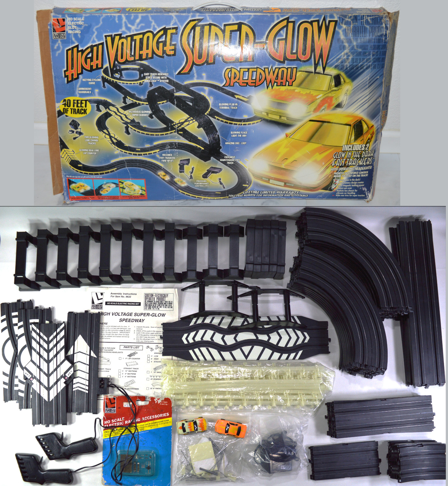 LIFE-LIKE Slot Cars #9633 High Voltage Super Glow Speedway COMPLETE Rare HTF VTG