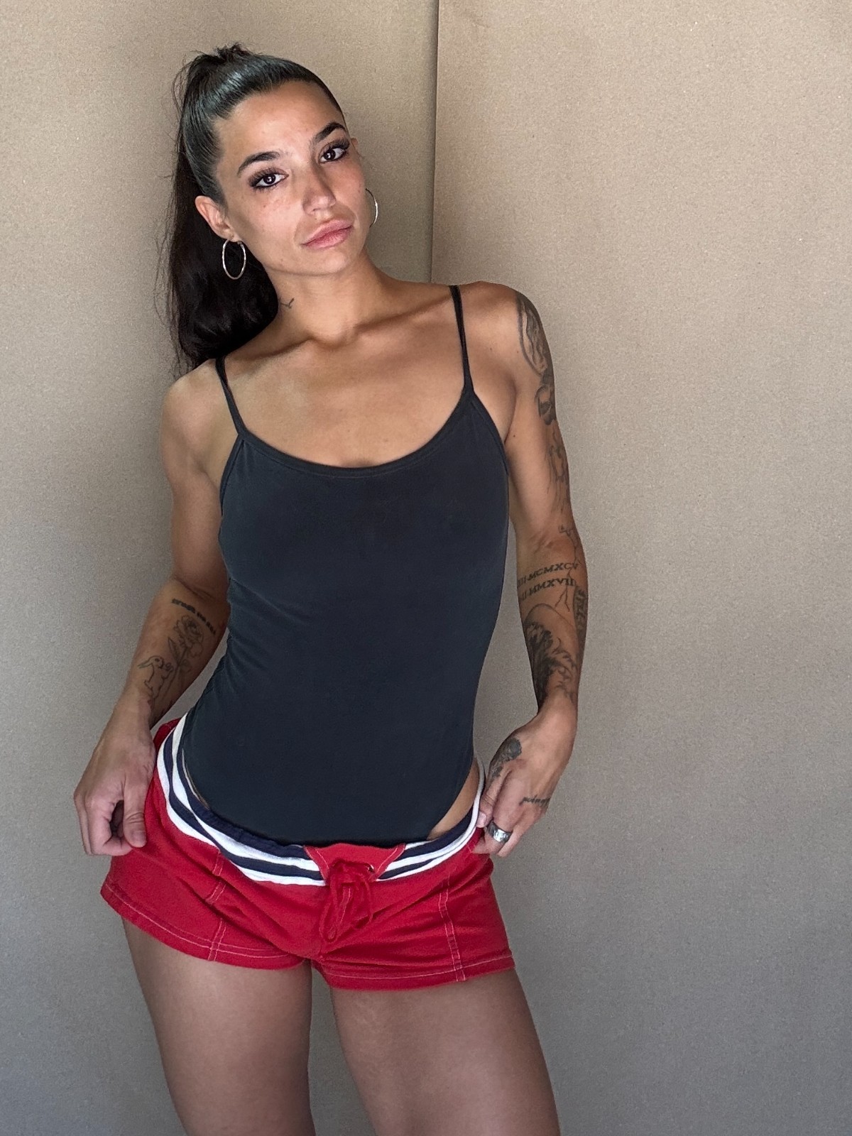 Y2K Mini Board Shorts (L) large red vintage womens booty varsity sporty low rise