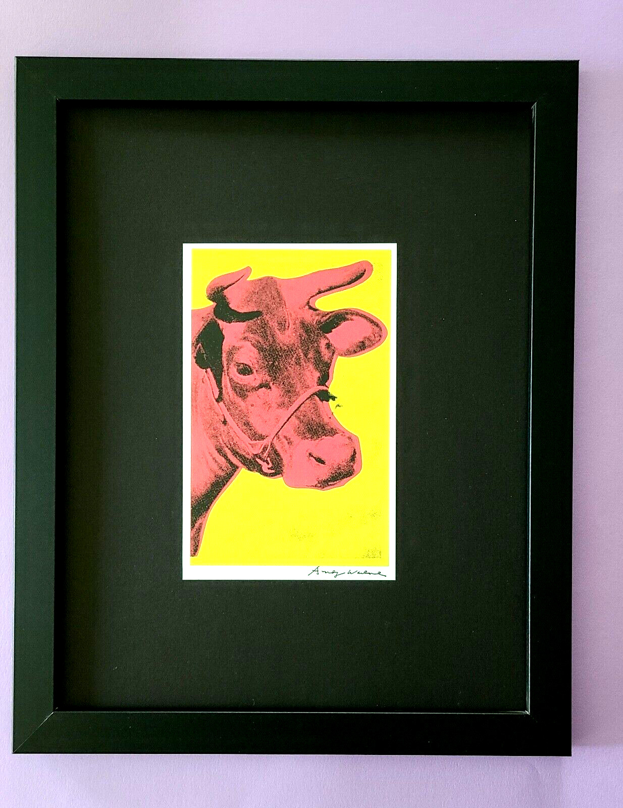 Andy Warhol Vintage Signed Print Pink Cow Framed in Black Ready to Display