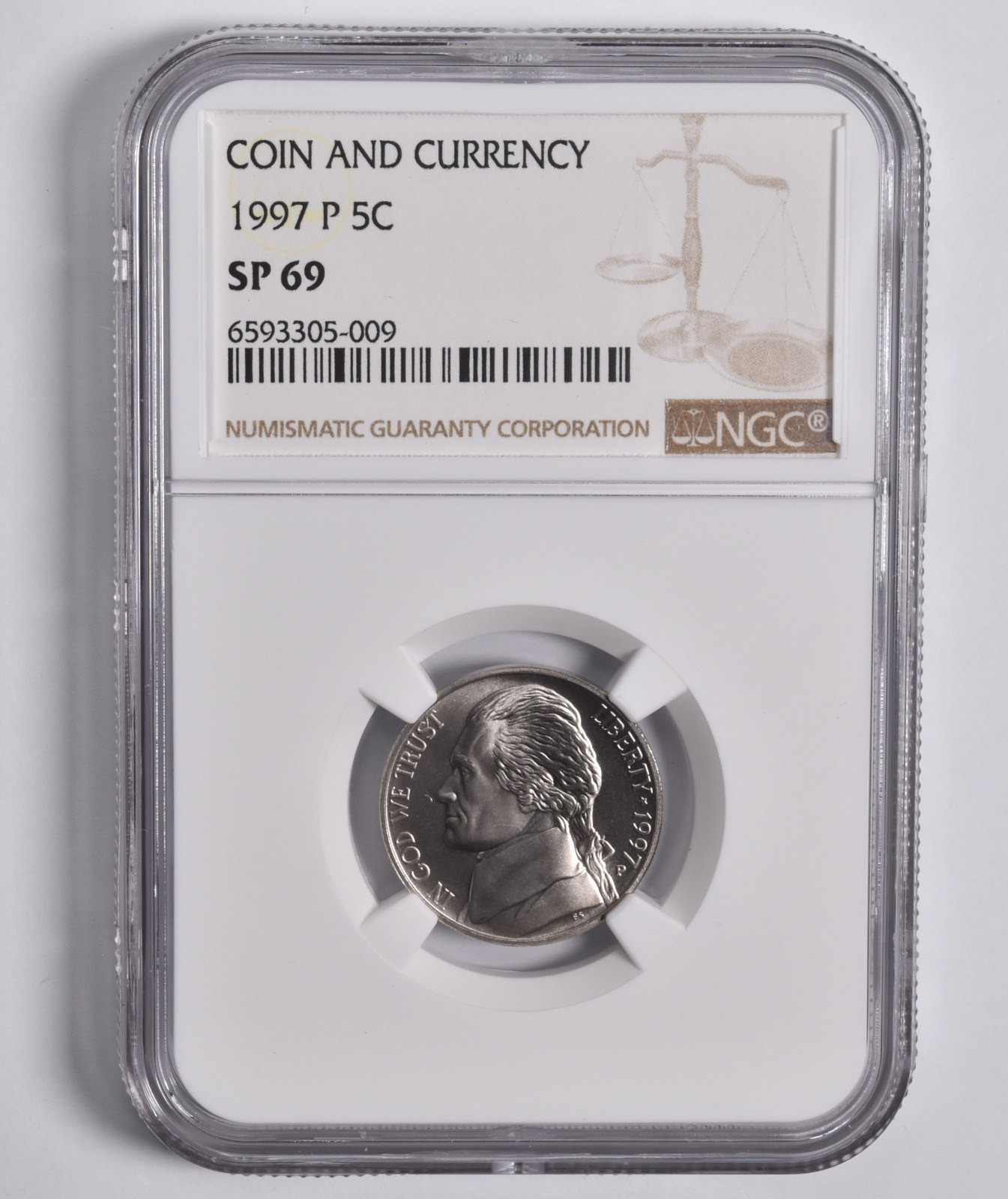 1997-P Jefferson Nickel Coin & Currency SP69 NGC Brown Lbl