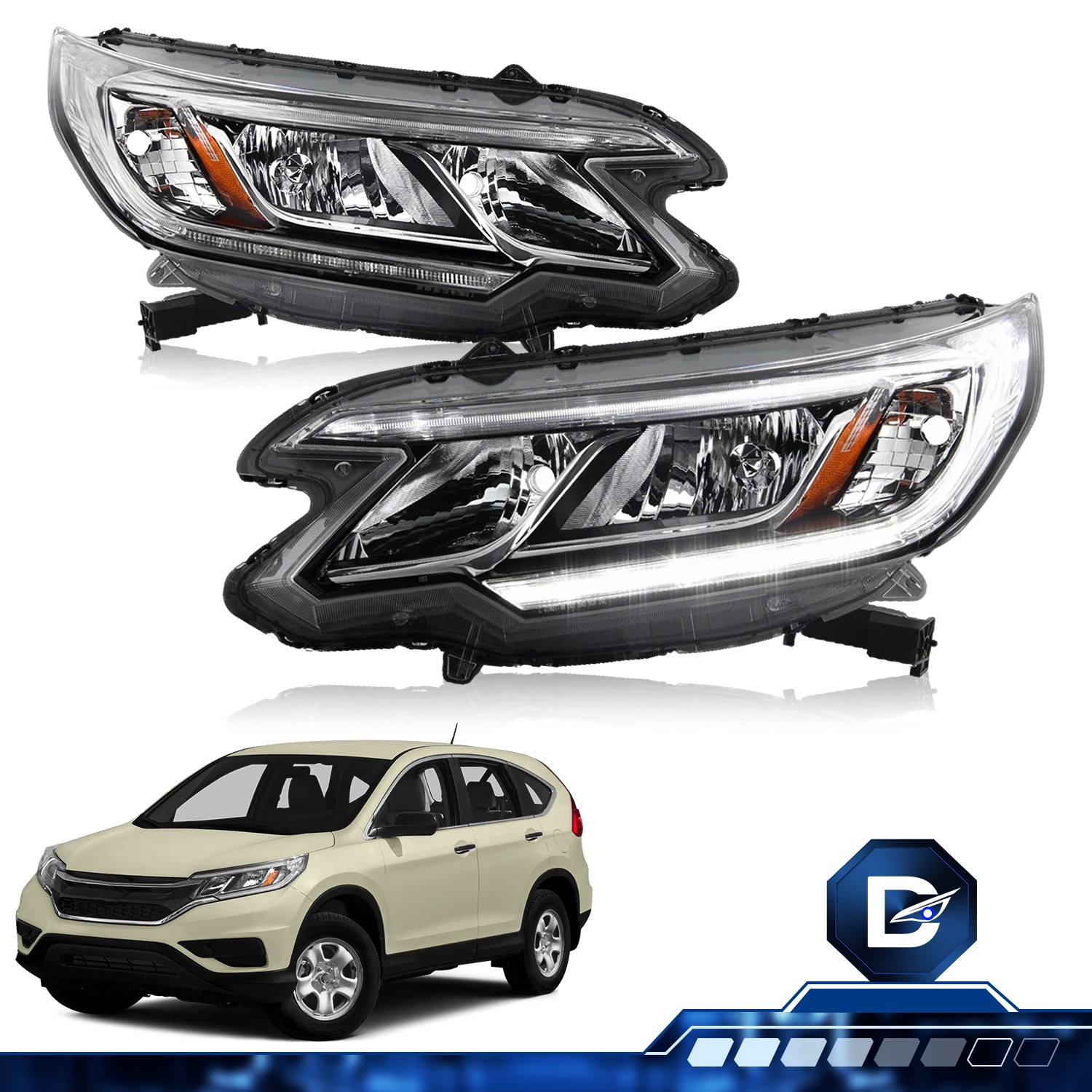 For 2015 2016 Honda CR-V CRV 4Door Halogen w/LED DRL Headlights  Assembly Set