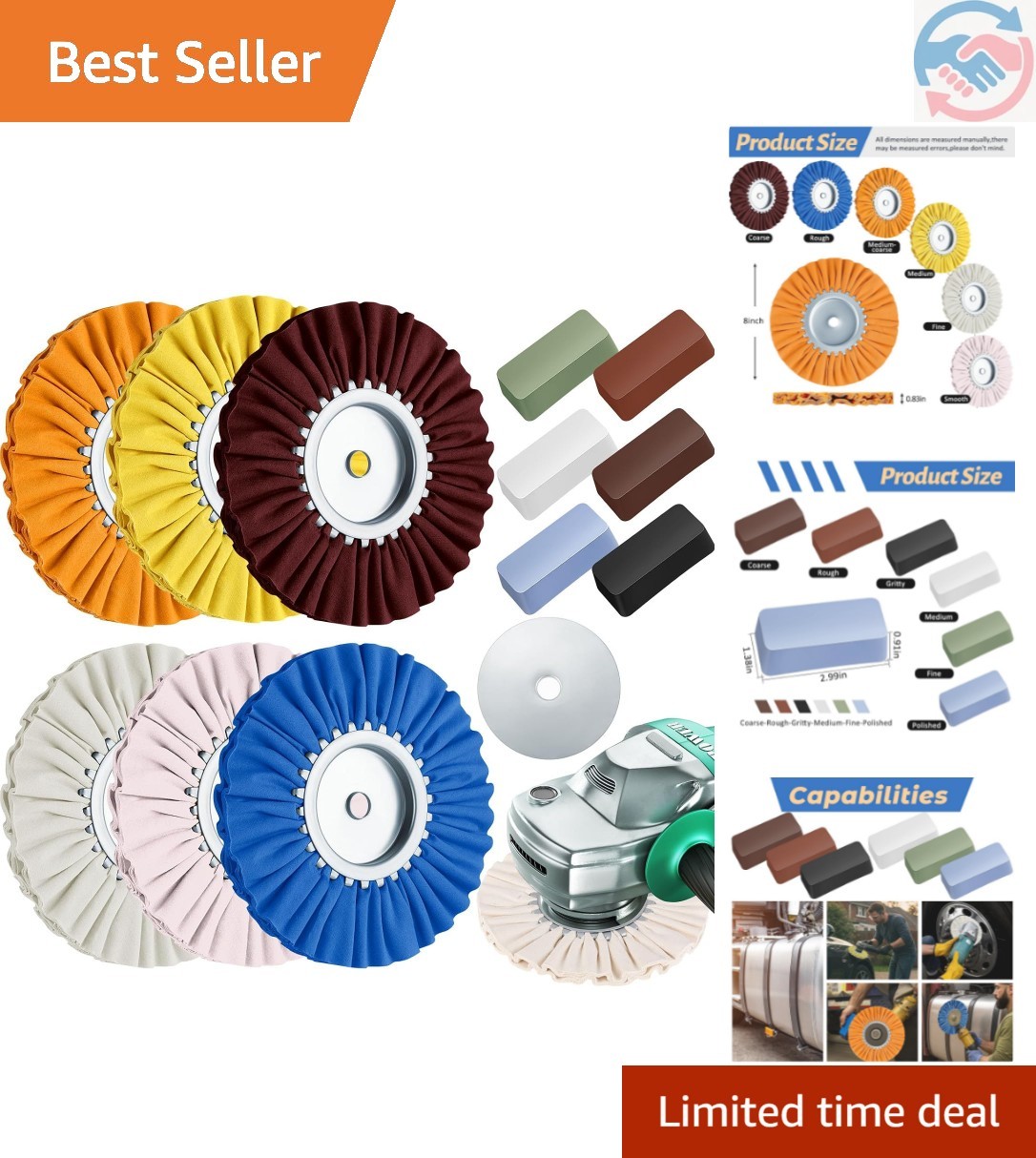 8 Inch Airway Buffing Wheels Aluminum Wheel Polishing Kit in Diameter 5/8 Inc...