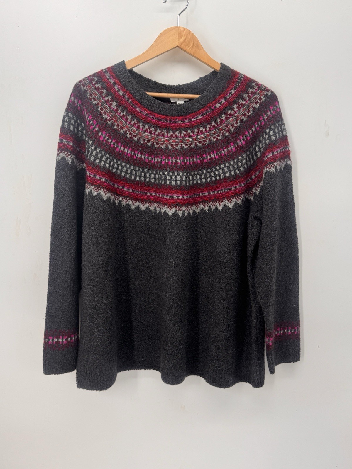 J. Jill Fair Isle Nordic Sweater Womens 2X Cozy Cabincore Scandi Winter Gray