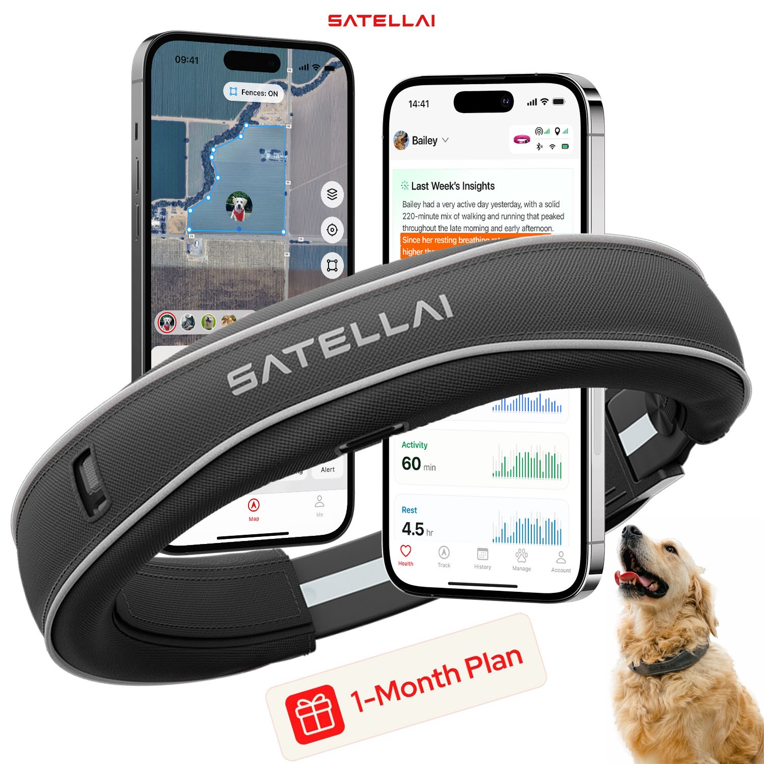 SATELLAI GPS Dog Fence Collar Wireless Virtual Fence System Real Time Tracker Bl