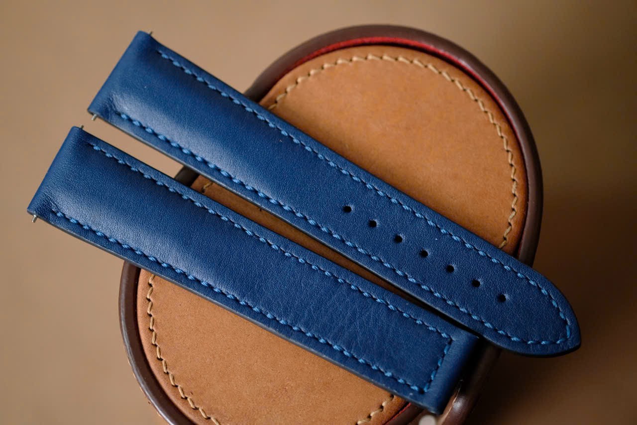 Handmade Navy Blue Leather Watch Strap Band 20 – Custom Size & Length