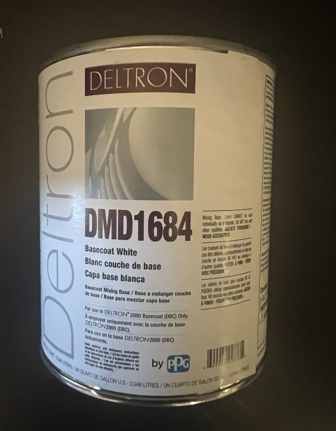 PPG Refinish Deltron 1 Quart Dmd1684 Basecoat White Paint 