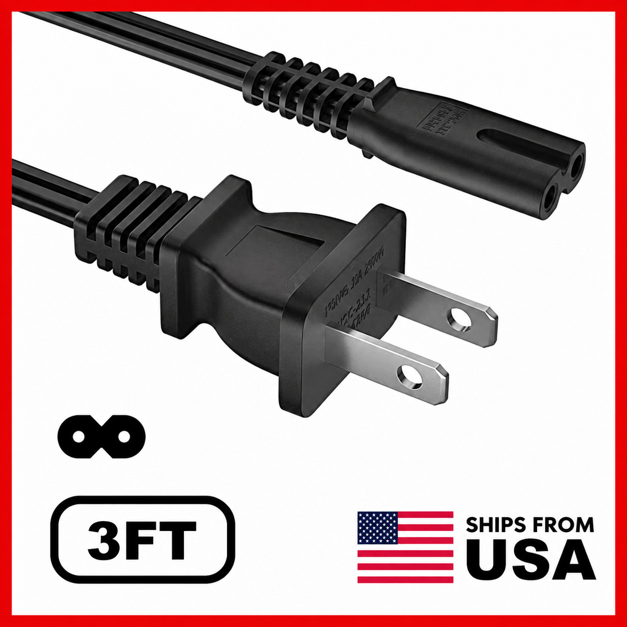 Lot AC 2 Prong Power Cord 3FT Standard 2-Slot Power Cable For Mac mini Lot AC 2 Prong Power Cord 3FT Standard 2-Slot Power Cable For Mac mini