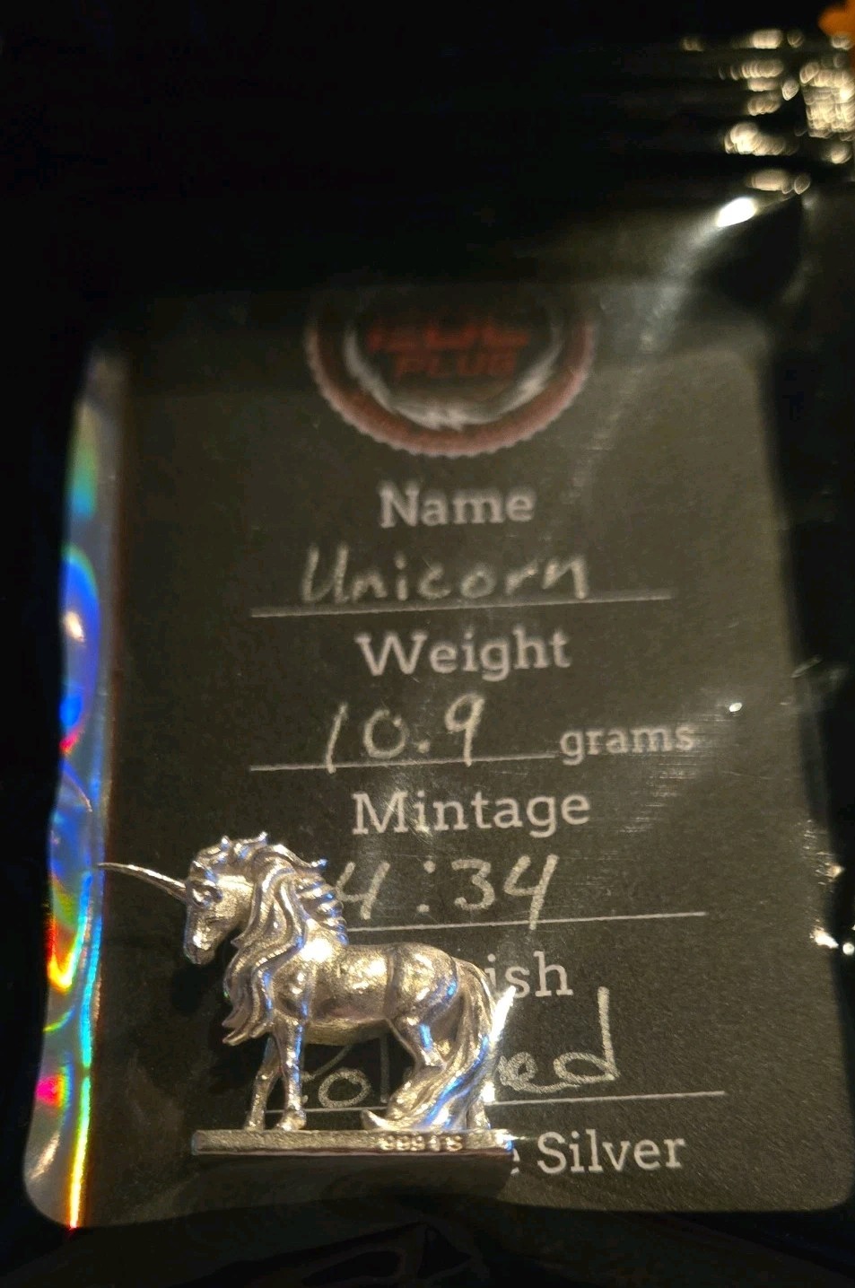  Unicorn Fantasy Collectible 10.9g Polished Silver .999 fine Mintage 4/34 