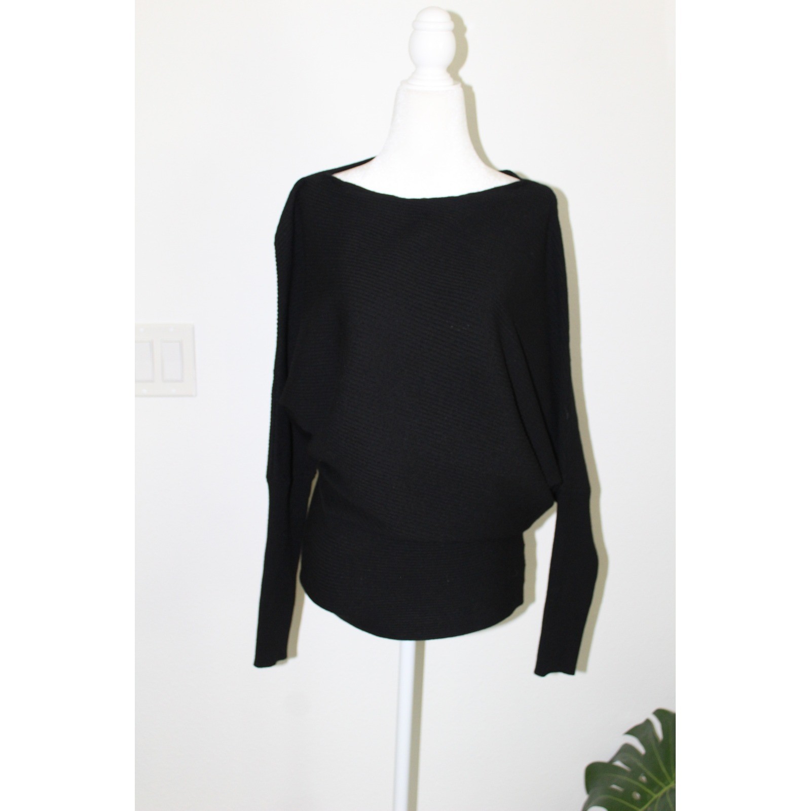 Reiss Lorna Asymmetric Draped Knitted Jumper Black Ribbed Dolman Sweater M