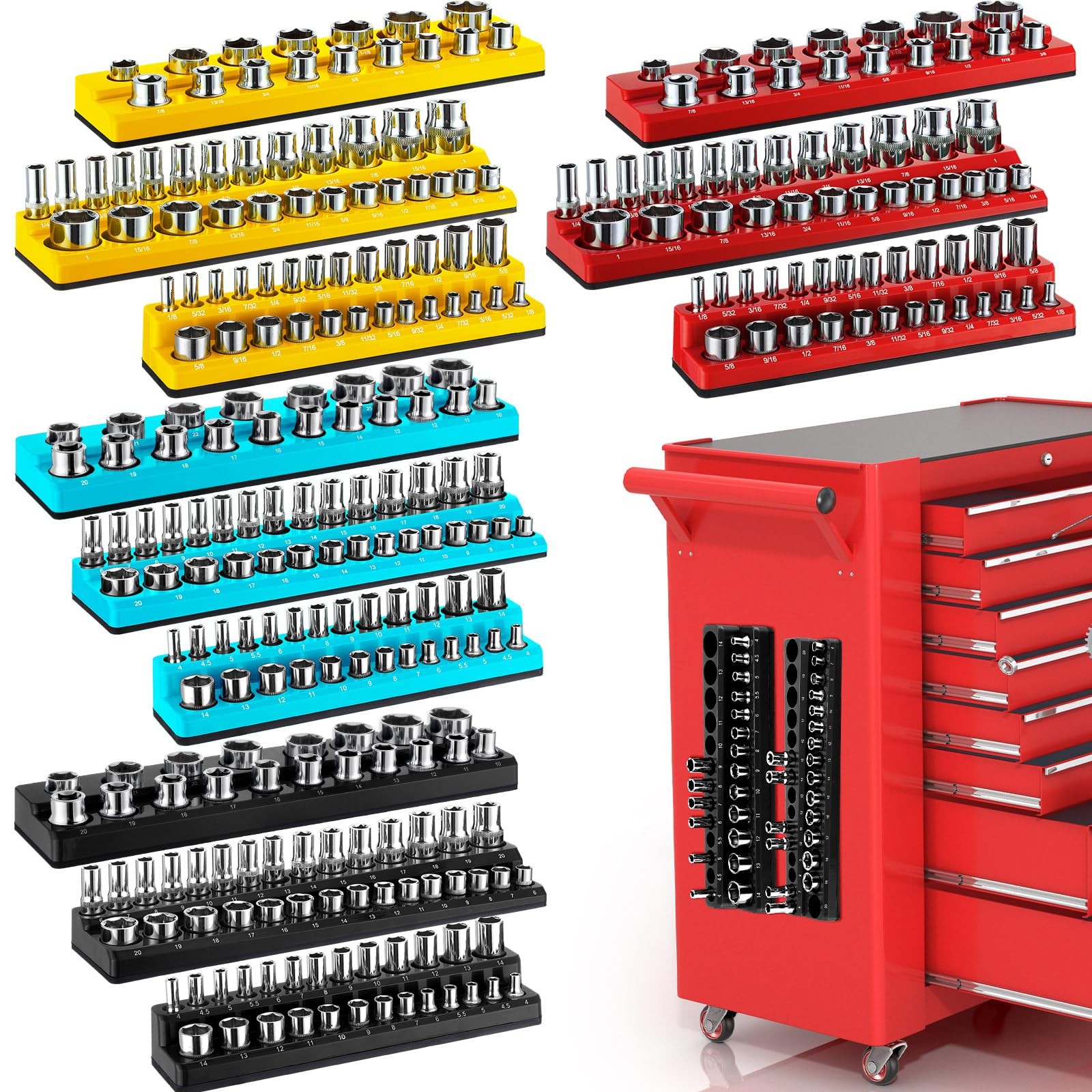 12 Pcs Magnetic Socket Organizer Set Compatible with and Metric Magnetic Holders 12 Pcs Magnetic Socket Organizer Set Compatible with and Metric Magnetic Holders