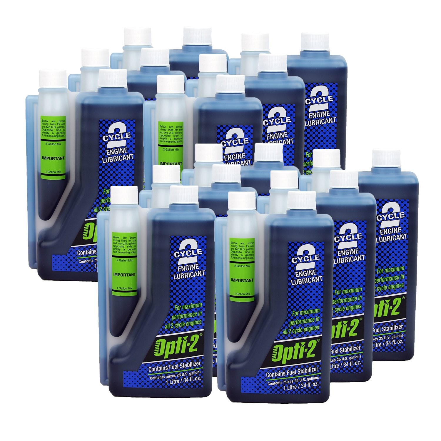 Opti-2 20112 12-Pack 34 Oz EZ Measure 2-Cycle Engine Lubricant with Stabilizer