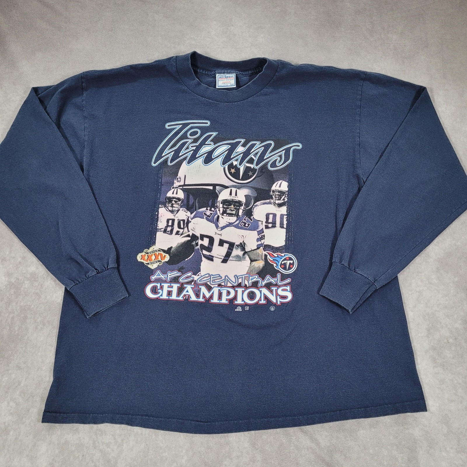 Vintage Tennessee Titans Shirt Mens XL Blue NFL Football Eddie George AllSport