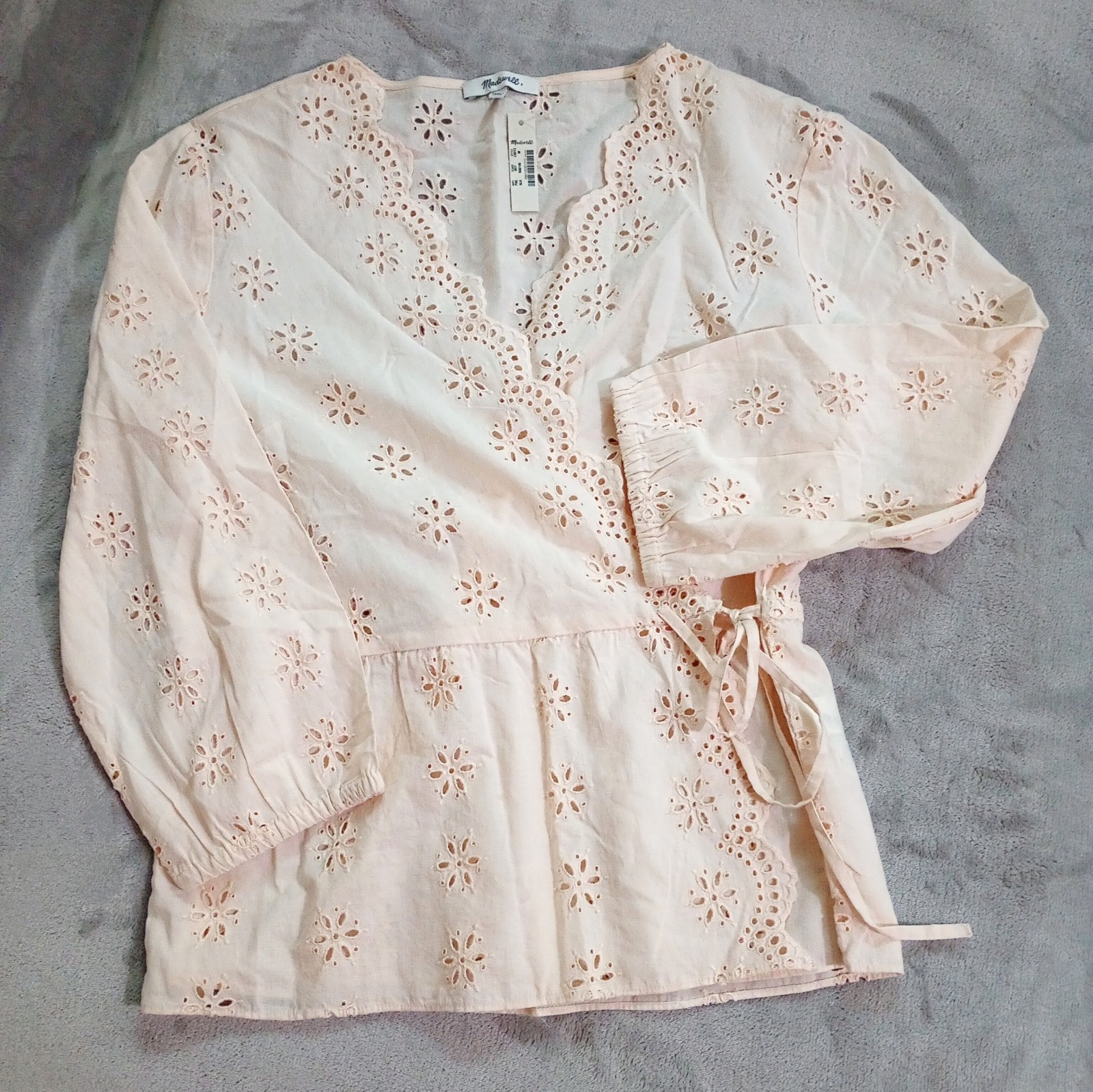  NWT Madewell Sold Out Blush Scalloped Eyelet Wrapped Top Blouse Shirt M 6 8 B
