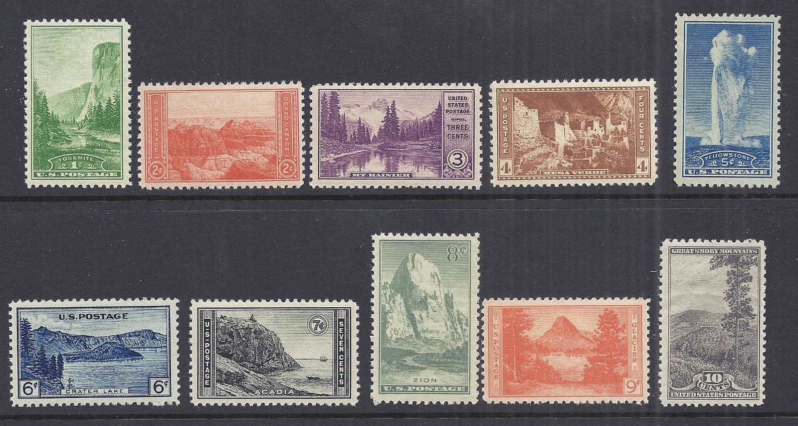 US 1934 National Parks Year Set of 10, Complete - 740 749 MNH F/VF OR BETTER