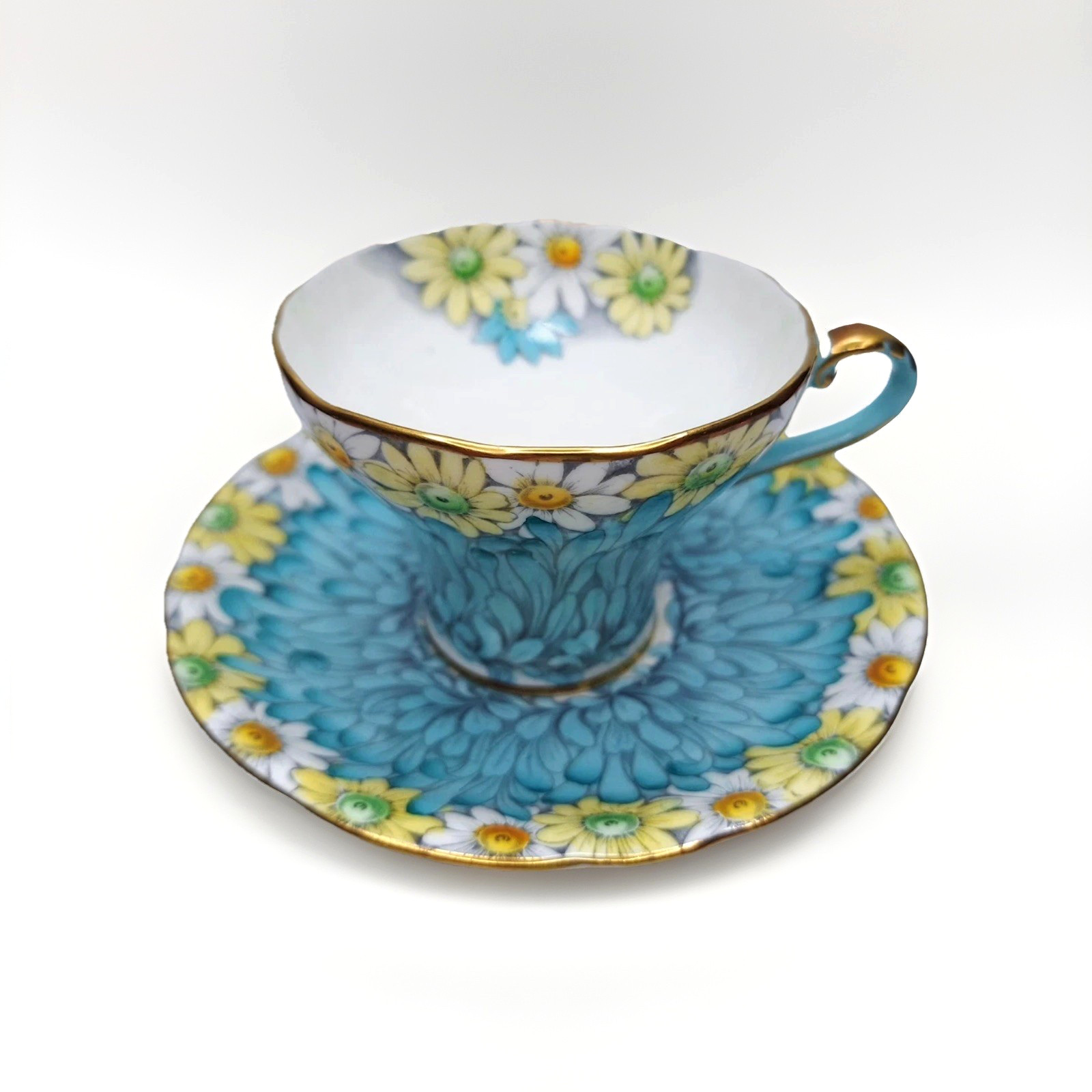 Vintage Aynsley Daisy Petals Chintz Turquoise Blue Corset Cup & Saucer Vintage Aynsley Daisy Petals Chintz Turquoise Blue Corset Cup & Saucer