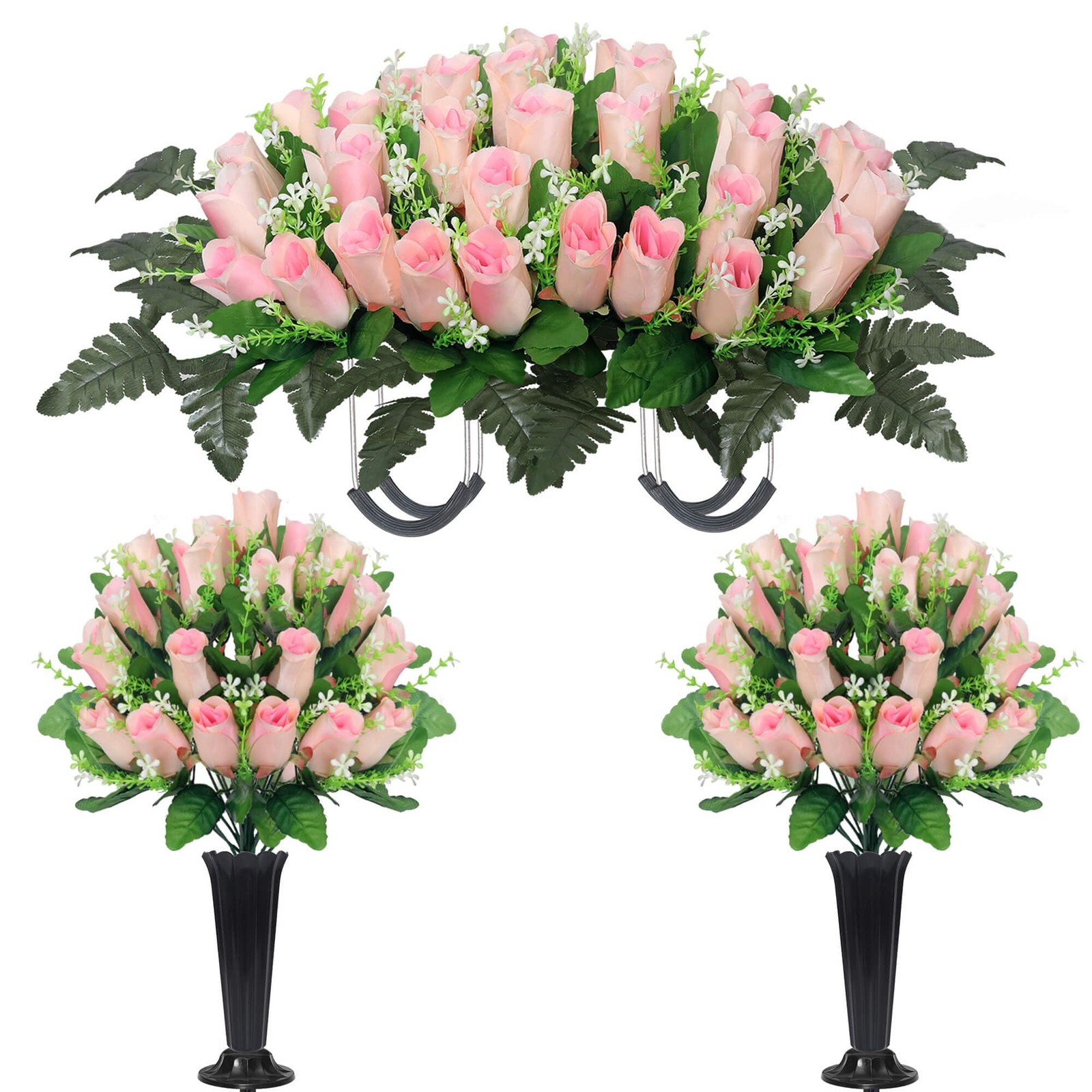Wocst Cemetery Flowers for Grave,Headstone Flower Saddle with 2 Sets Grave Ro...