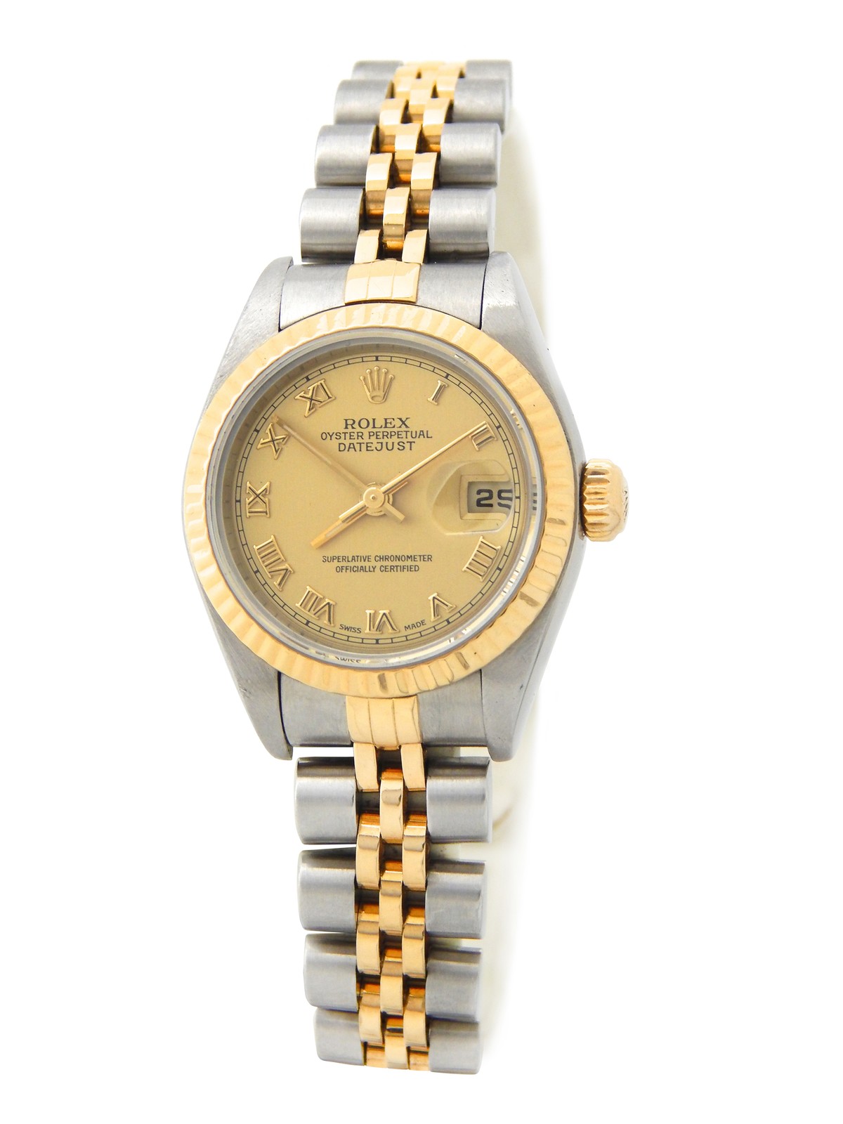 Rolex 79173 Datejust Ladies 18K Yellow Gold Steel Watch Jubilee Band Roman Dial