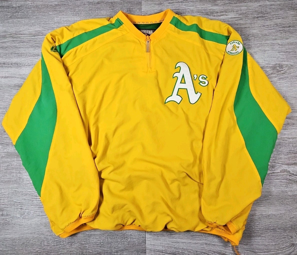 Vtg Majestic Cooperstown Oakland Athletics 1/4 Zip Pullover Jacket Lined XL MLB