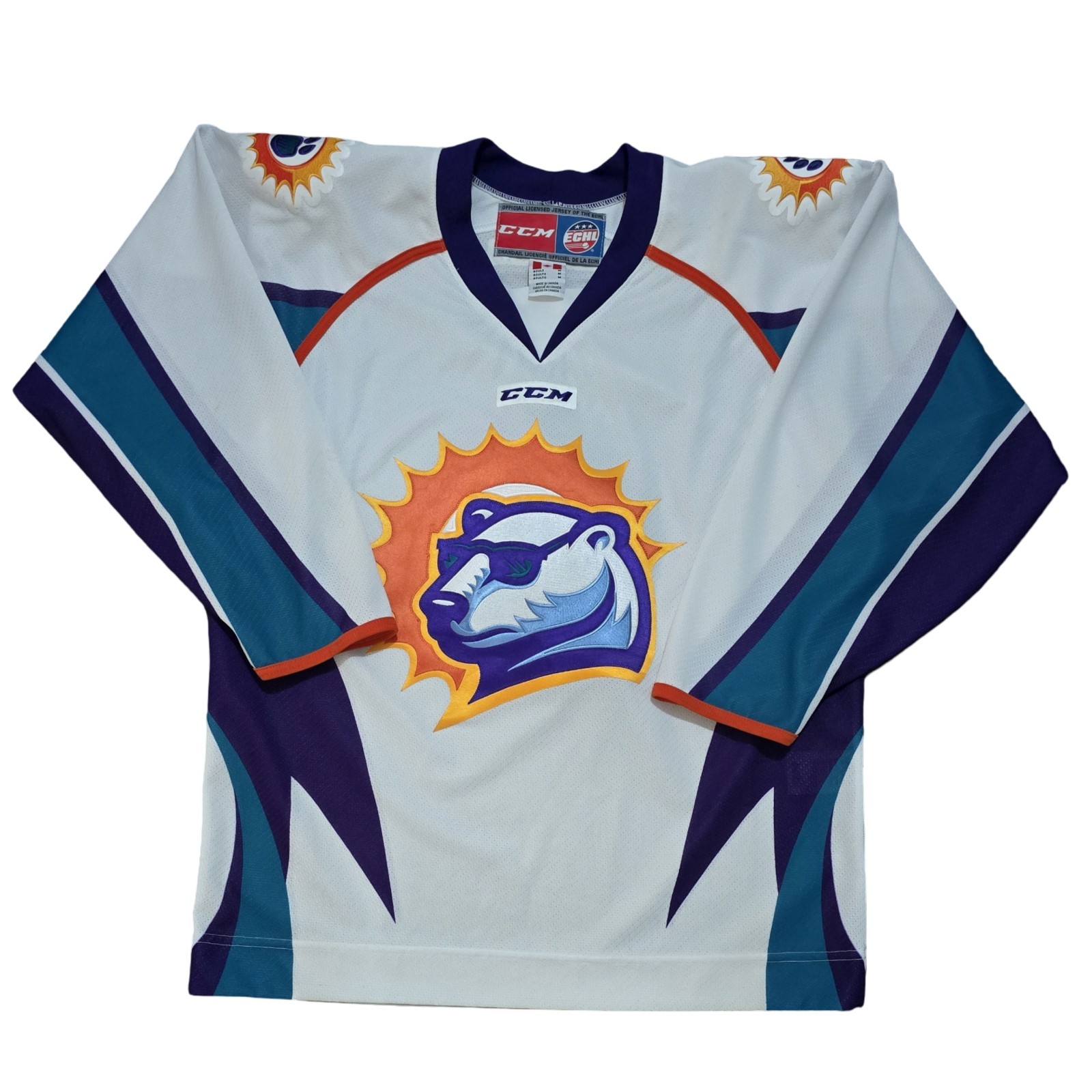 Orlando Solar Bears Jersey Mens Med White ECHL Hockey CCM Polar Bear Logo