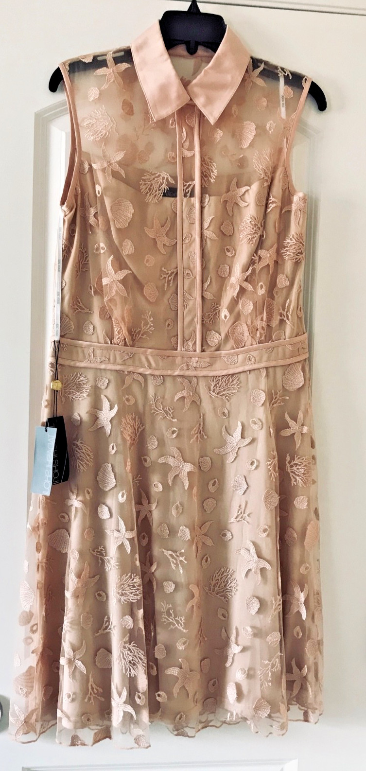 NWT BEAUTIFUL TADASHI SHOJI LACE OVERLAY LINED DRESS IN BEIGE SZ 10 SLEEVELESS