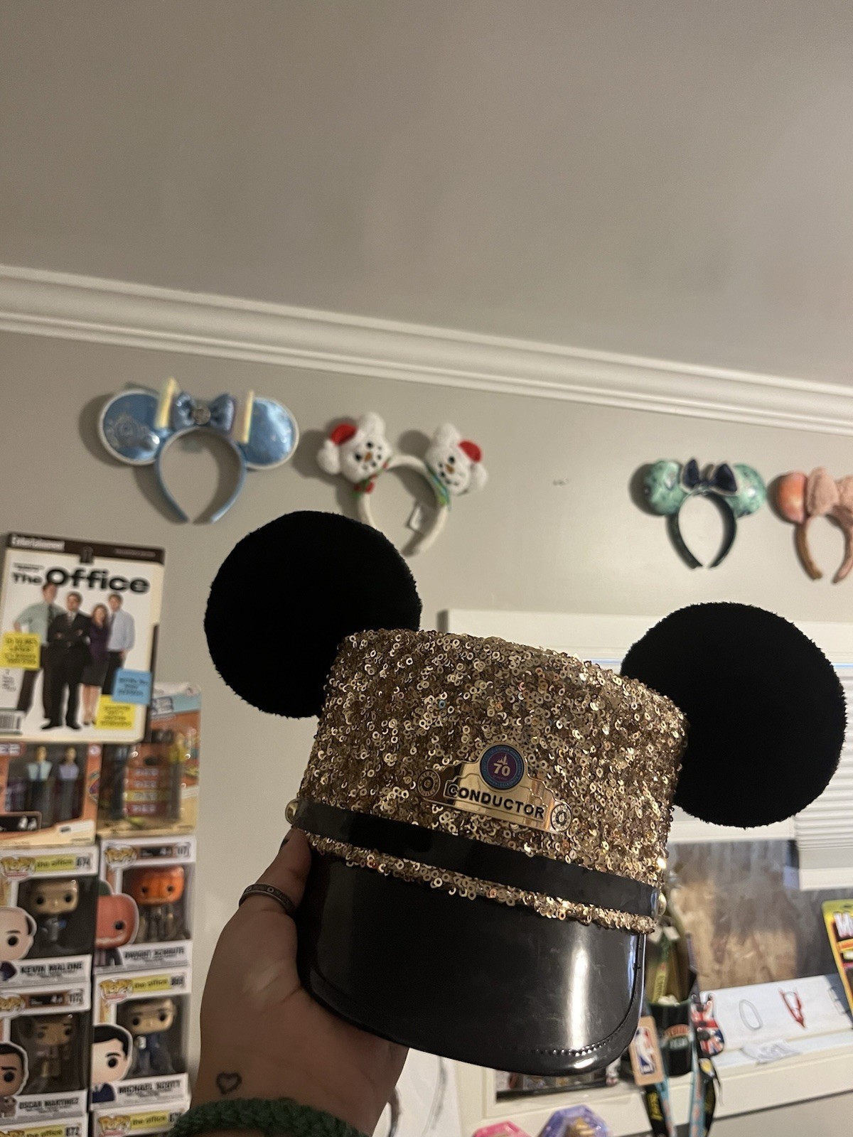 Disneyland 70th Anniversary Mickey Conductor Hat Gold Sequin Ears S/M 55cm