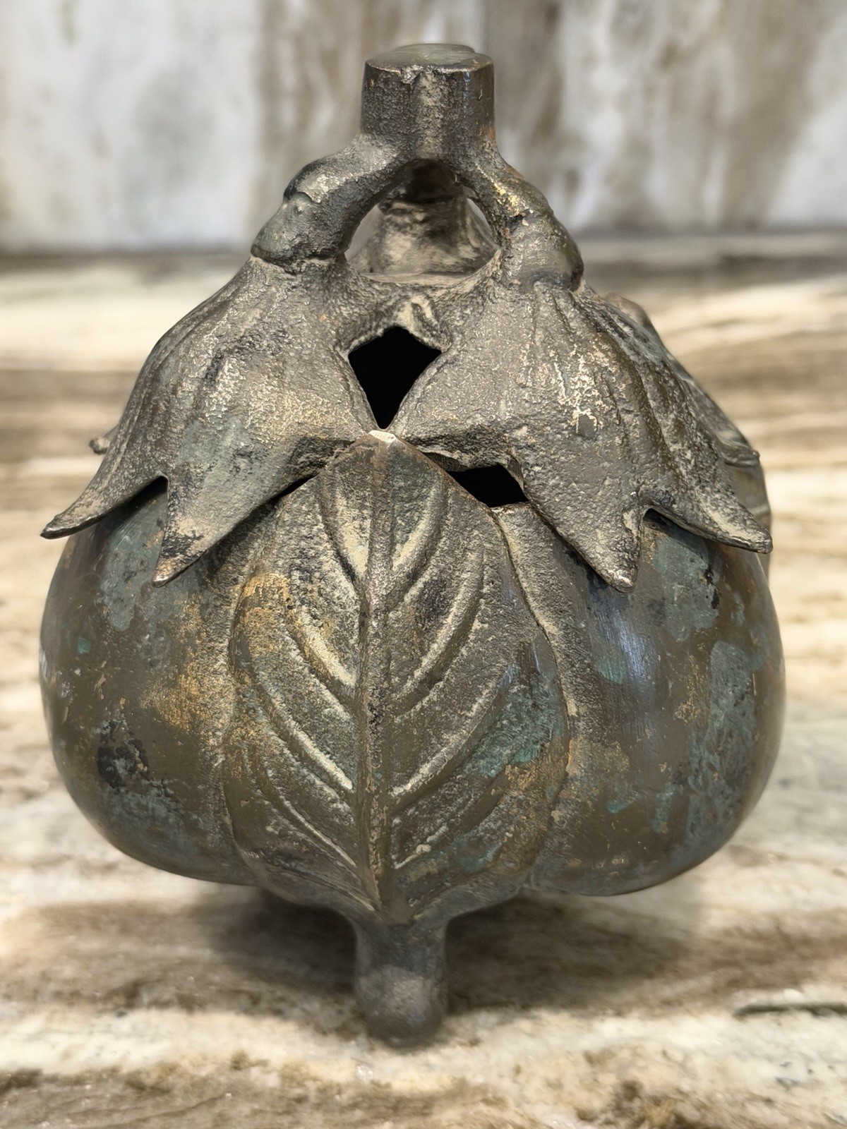 Antique Asian Cast Iron Fruit Shaped Incense Burner Censer, c. 1920s-1930s Antique Asian Cast Iron Fruit Shaped Incense Burner Censer, c. 1920s-1930s