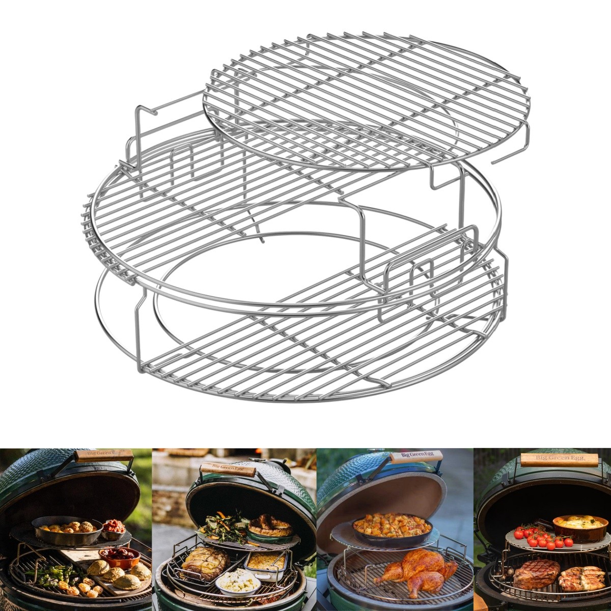 5-Piece EGGspander Kit Roast 3-Tier USA for Large Big Green Egg Cooking