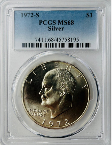 :1972-S $1 Eisenhower Silver Dollar PCGS MS68 Blast White Rare R2 Highest Grades :1972-S $1 Eisenhower Silver Dollar PCGS MS68 Blast White Rare R2 Highest Grades